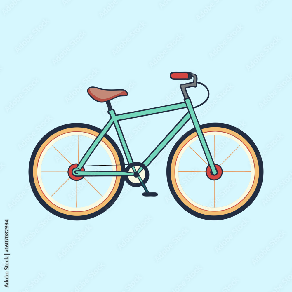 Obraz premium Stylized vintage bicycle with thin tires, light blue frame, and brown seat