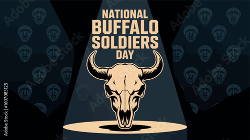 National Buffalo Soldiers Day with Bull Skull and Bold Typography
