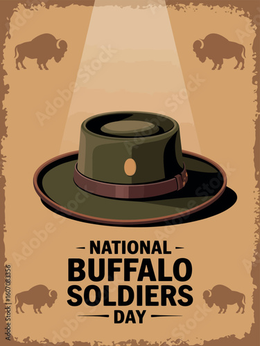 National Buffalo Soldiers Day with Cowboy Hat and Vintage Typography