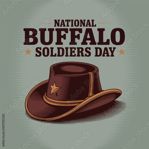 National Buffalo Soldiers Day with Cowboy Hat and Vintage Typography