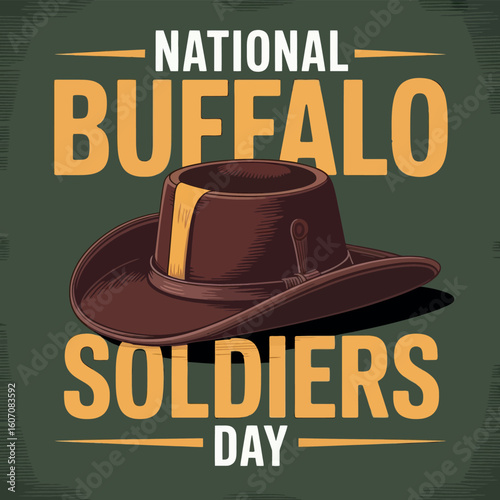 National Buffalo Soldiers Day with Cowboy Hat and Vintage Typography