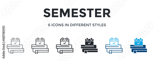 Semester Icon In Different Style Vector Illustration. Designed In Thin Line, Regular Line, Bold Line, Glyph, Color Line, And Color Glyph Style Can Be Used For Web