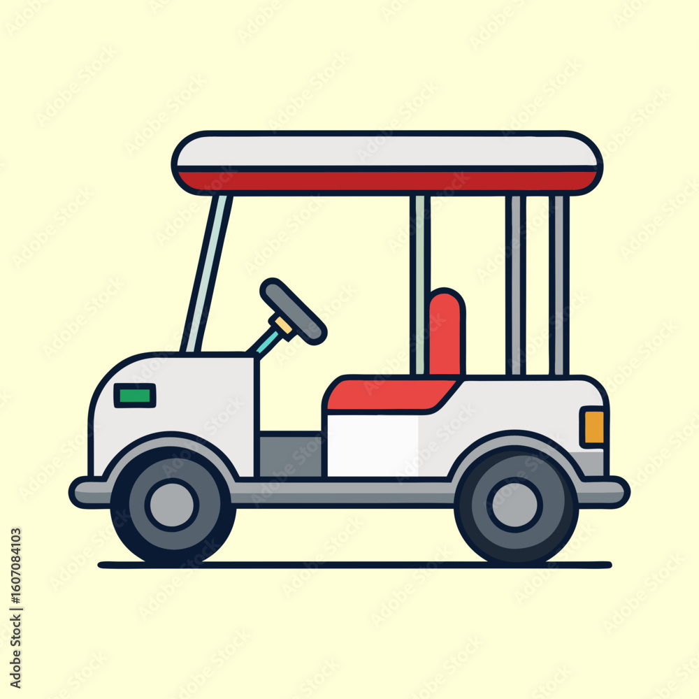 Fototapeta premium Stylized vector illustration of a golf cart in bright colors on pale background