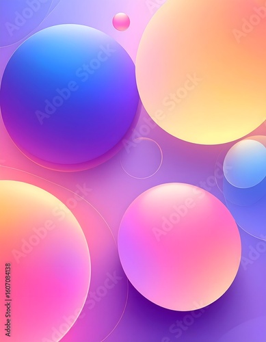Colorful Abstract Spheres in Vibrant Hues Creating a Dynamic and Playful Digital Design. Bright and bold spheres in various sizes float against a smooth backdrop filled with gradient colors.