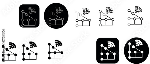 Wireless network signal icons for modern technology and communication designs showing signal strength
