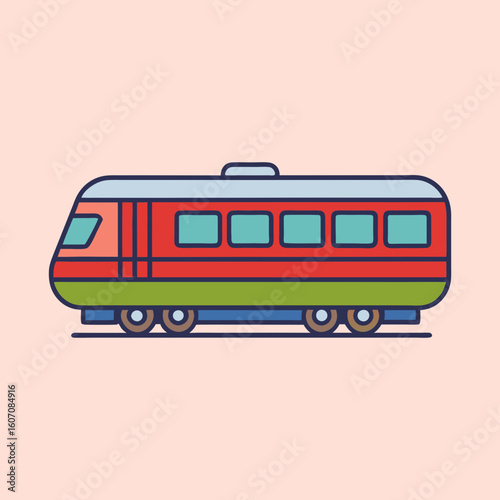 Stylized Cartoon Train Illustration with Red, Green, and Blue Colors