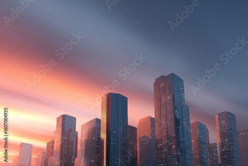 stunning d urban scene featuring modern skyscrapers silhouetted against breathtaking sunset
