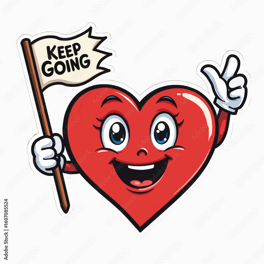 Naklejka premium A cartoon heart holding a flag that says