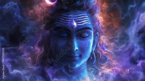 cosmic portrait of hindu god lord shiva face