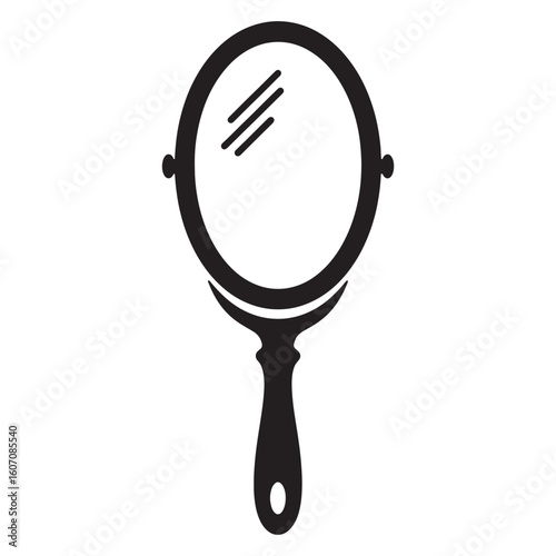 Elegant black and white handheld oval mirror icon for beauty and fashion related concepts