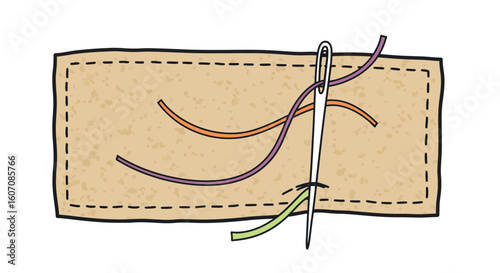 Stitching artistry: needle and thread on fabric with colorful embroidery