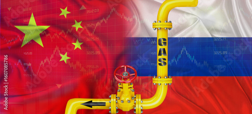 Photography Gas pipeline with Russian and China flag