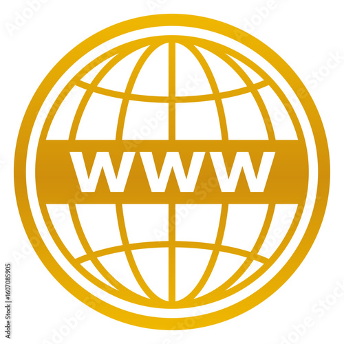 Simple web icon with world map lines and www letters used for website, browser, or internet concept