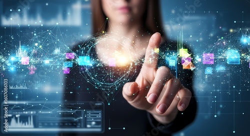 Woman hand touching The metaverse universe,Digital transformation conceptual for next generation technology era.
