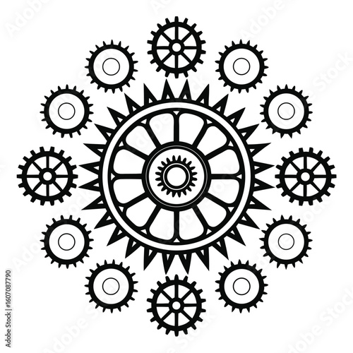 Interlocking gears mandala pattern cogwheels mechanical