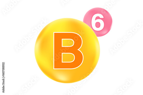 Vitamin B6 glowing 3D pink molecule icon or bubble element isolated, transparent background, fluid flowing bubbles, beauty supplement, nutrition products banner, presentation, infographic design