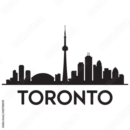 Toronto City urban skyline. Modern minimalist cityscape graphic, perfect for travel, banners or backgrounds. Vector black silhouette. with white background