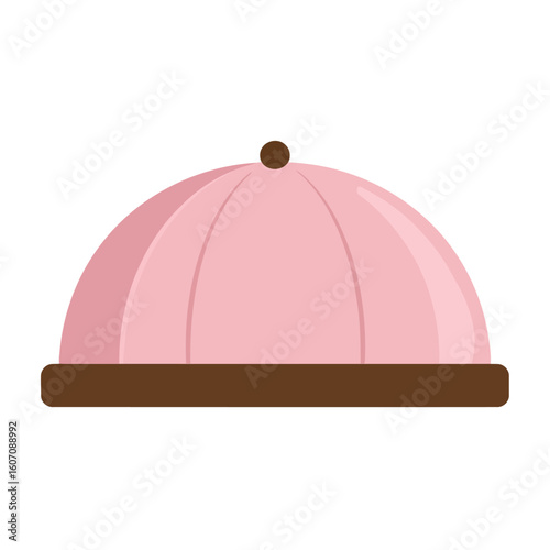A simple pink dome-shaped cap with a brown brim and top button, flat vector illustration style.