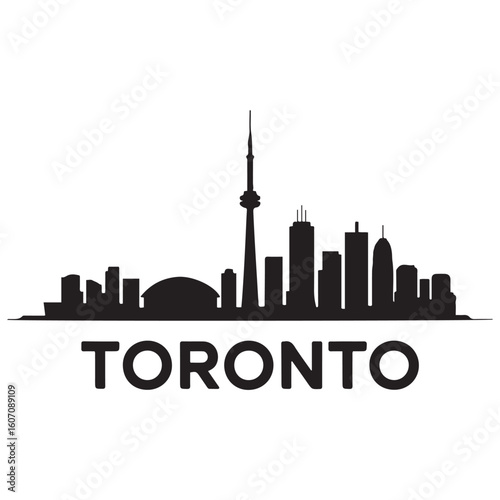 Toronto City urban skyline. Modern minimalist cityscape graphic, perfect for travel, banners or backgrounds. Vector black silhouette. with white background