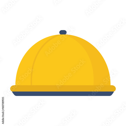 Bright yellow domed school cap with a blue brim and top button. Flat vector icon style.