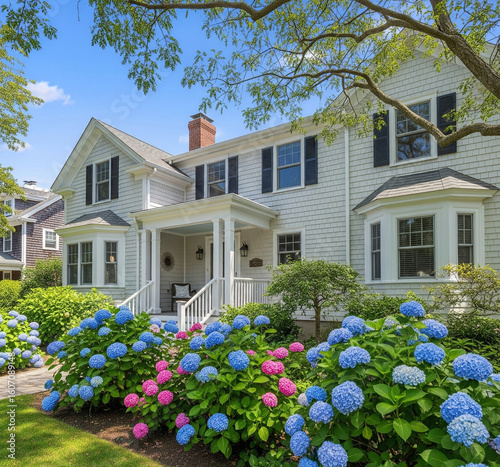 Private House in Newport, RI with Blooming Hydrangeas – Elegant New England Home