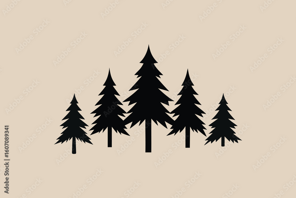 Obraz premium Black Forest Silhouette for Nature Themes. Outdoor Nature and Camping Icon. Evergreen Tree Silhouette Vector.