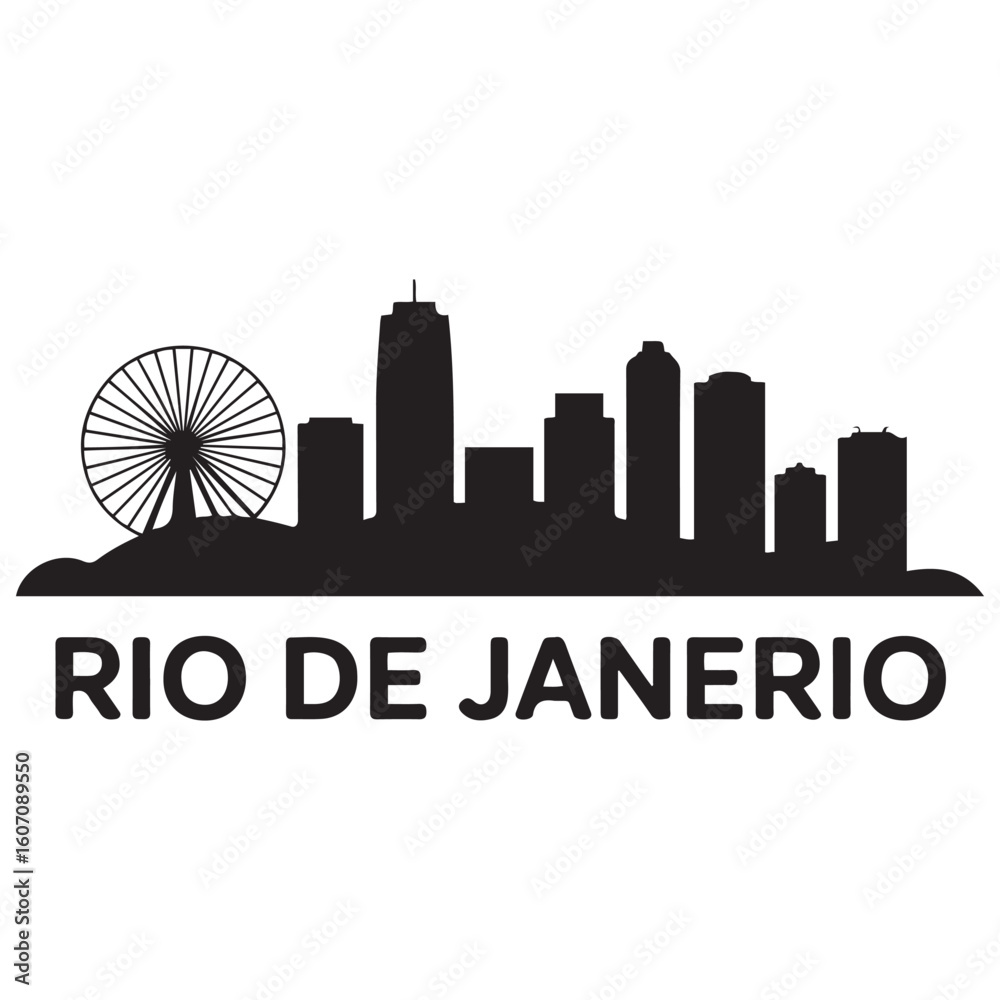 Fototapeta premium Rio de Janeiro City urban skyline. Modern minimalist cityscape graphic, perfect for travel, banners or backgrounds. Vector black silhouette. with white background