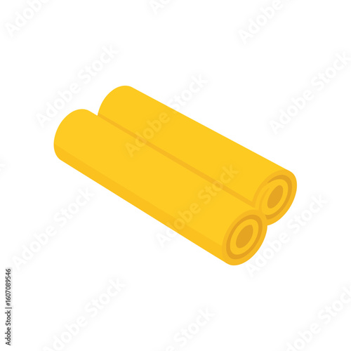 Two yellow cannelloni pasta tubes, uncooked and ready for cooking, in a flat isometric style.