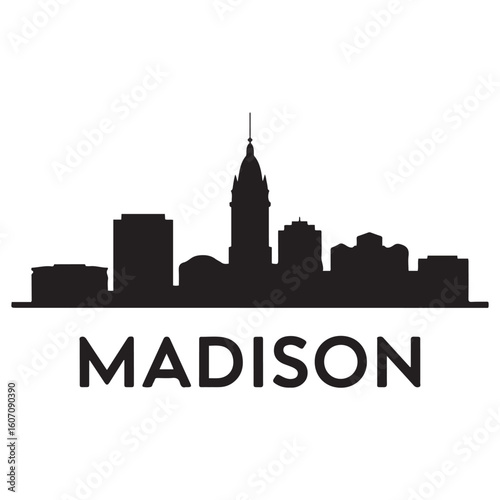 Vector Madison skyline. Travel Madison famous landmarks. Business and tourism concept for presentation, banner, web site. Vector black silhouette. with white background
