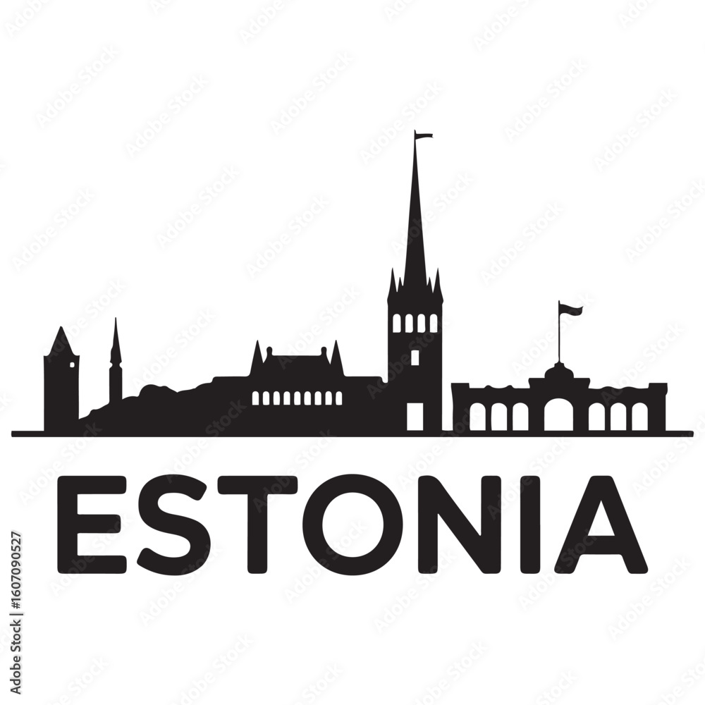 Fototapeta premium Vector Estonia skyline. Travel Estonia famous landmarks. Business and tourism concept for presentation, banner, web site. Vector black silhouette. with white background
