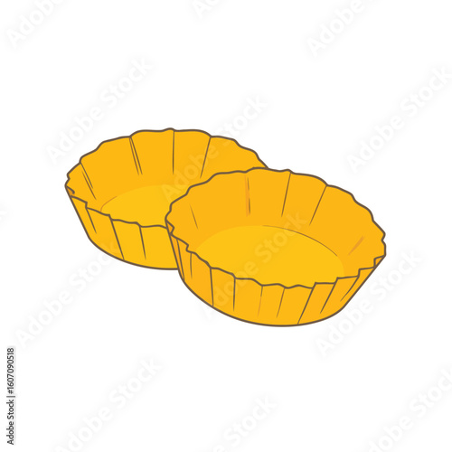 A pair of yellow fluted paper cupcake liners for baking, illustrated in a simple cartoon style.