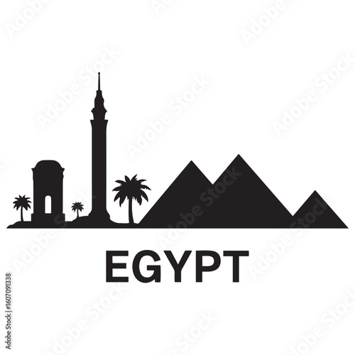 Vector Egypt skyline. Travel Egypt famous landmarks. Business and tourism concept for presentation, banner, web site. Vector black silhouette. with white background