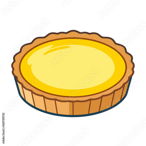 Vibrant cartoon egg tart with a glossy yellow custard filling and fluted pastry crust.