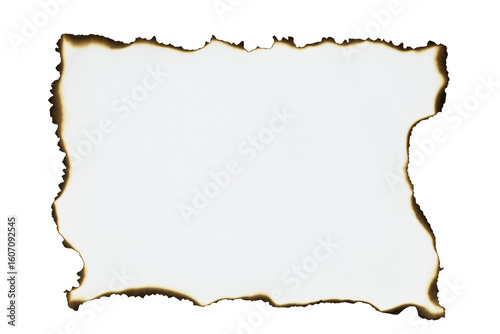 Large burnt paper frame with scorched edges. A vintage, grunge photo overlay for creating a treasure map or western-style poster, isolated on white background with clipping path.