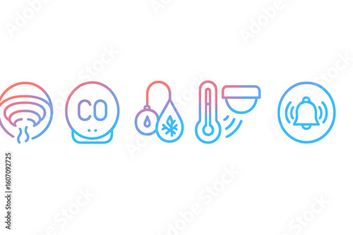 Symbols representing various environmental sensors and alerts in a modern monitoring system with a clean design