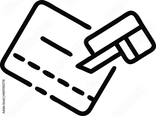 Black outline credit card with chip and magnetic stripe
