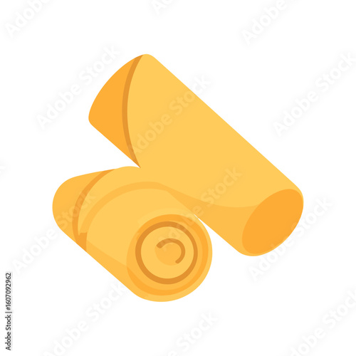 Two golden fried Asian spring rolls, one showing its rolled interior, in a clean vector illustration.