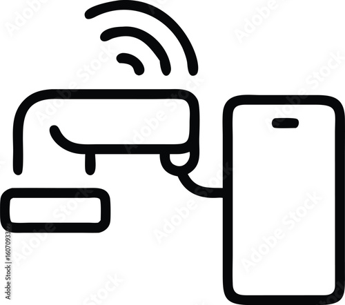 Black outline icon of contactless payment with phone