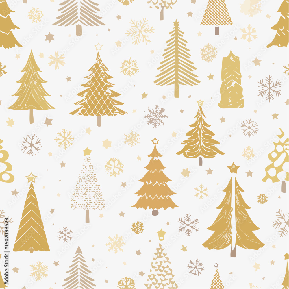 Obraz premium Monochrome Seamless Winter Pattern with Stylized Trees and Snowflakes – Elegant Vector Design