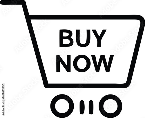 Black shopping cart icon with buy now text commerce