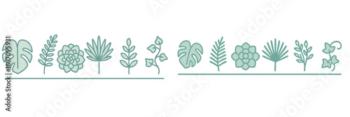Decorative plant illustrations in green color showcasing various botanical designs for a stylish interior space