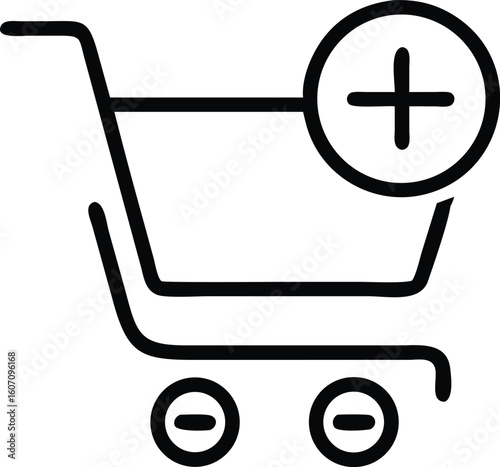 Black shopping cart icon with plus and minus symbols 1