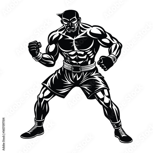 Vector a boxer stand with pose vector silhouette on white background