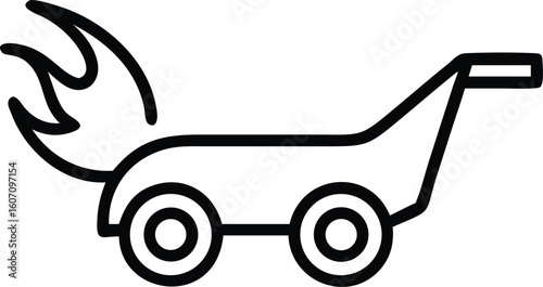 Black shopping cart with flame icon trolley wheels