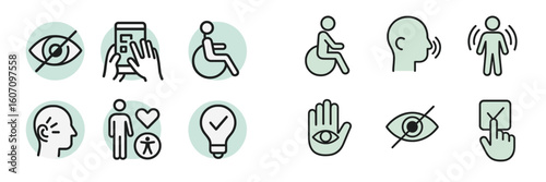 Visual symbols representing accessibility, communication, and inclusivity in daily life for various needs and abilities