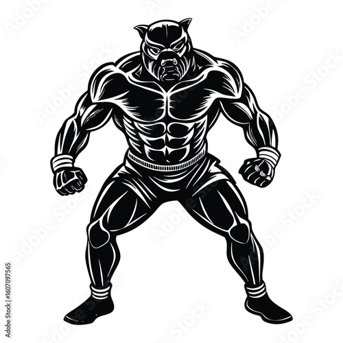 Vector a boxer stand with pose vector silhouette on white background
