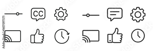 Icon set representing various digital user interface elements including buttons, sliders, and settings options for online platforms