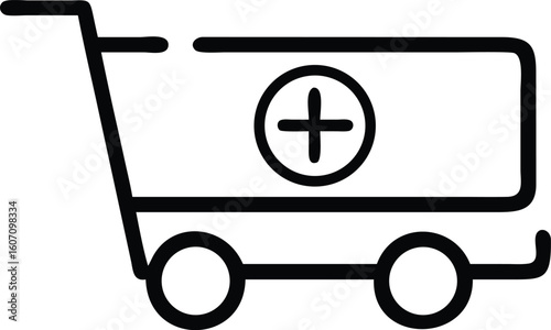 Shopping cart icon with plus symbol trolley plus sign