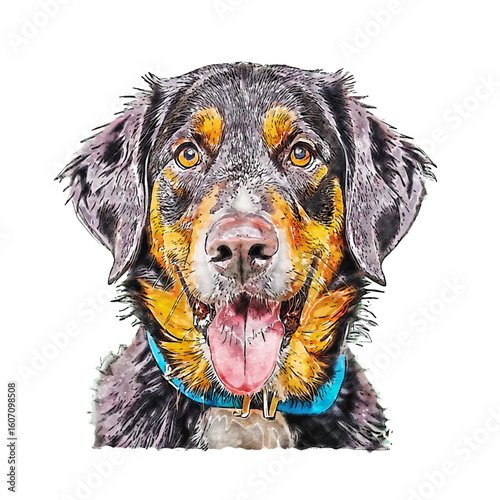 Watercolor Style Portrait of a Happy Bernese Mountain Dog Animal