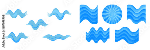 Abstract blue wave patterns grouped in different styles suitable for design and creative projects